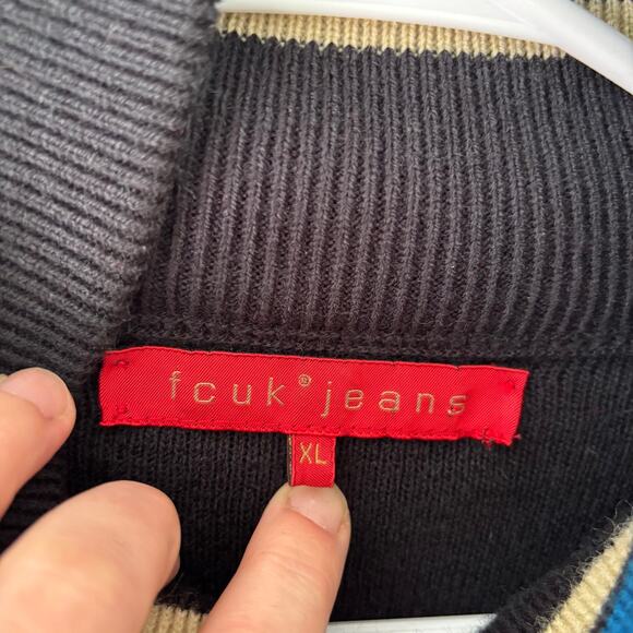 Vintage Y2K FCUK Jeans French Connection Retro Striped Full Zip Sweater Size XL - Picture 3 of 8